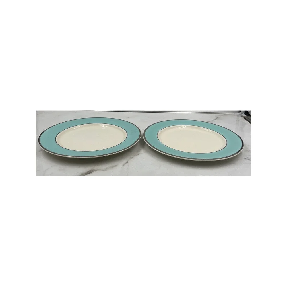 Taylor Smith & Taylor Colonial Platinum Blue Dinner Plates Set of 2 Turquoise
